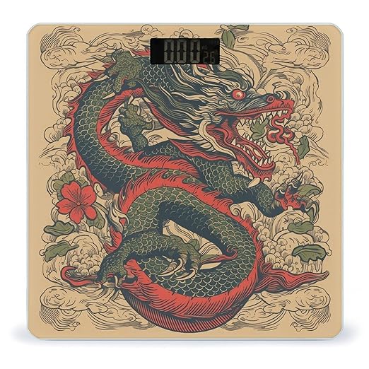 Beige Dragon Pattern Scale for Body Weight Accurate Digital Bathroom Scale Toughened Glass High Precision Scales Smart Weight Scales with Large LCD Backlight Display Weighing Machine