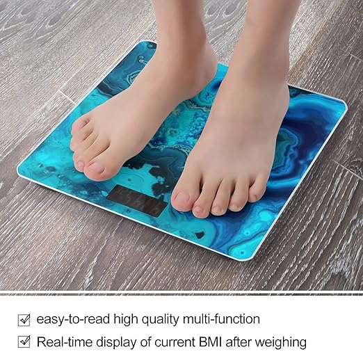 Bright Aqua Blue Turquoise Bathroom Scale for Body Weight Bathroom Weighing Scales with Back Lit LED Display Sturdy Tempered Glass Body Weight Bathroom Scale 400lb Weighing