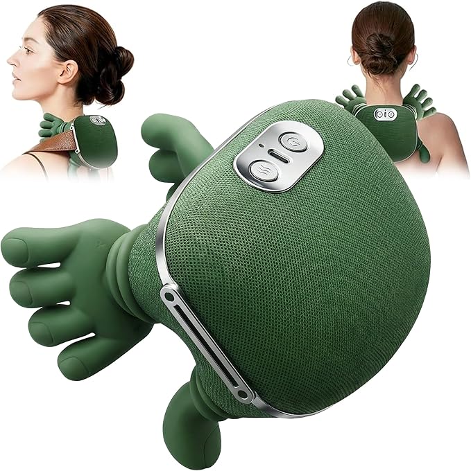 Neck Massager with Heat Bionic Portable Shiatsu Neck and Back Massager Electric Shoulder Massagers with Fingers for Pain Relief Deep Tissue Simulated Human Hand Design 4D Kneading Green