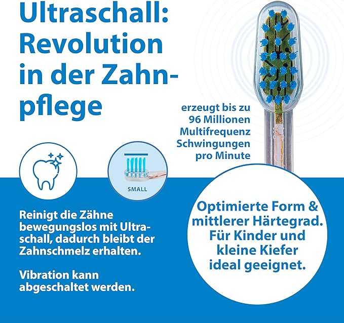 Emmi-dent Metallic/Professional 2-Pin Bristle-Head Attachments - Electric Toothbrush Replacement Heads. Cleans with Ultrasound Waves (Kids 4 Pack)