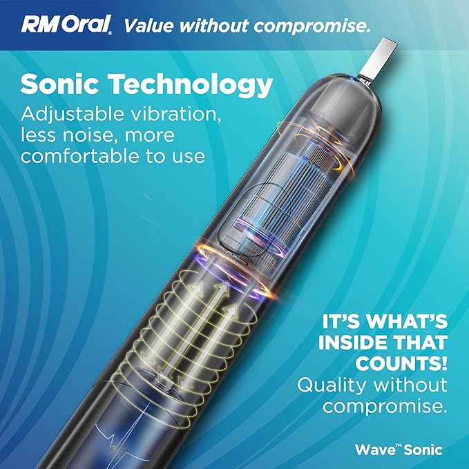 RM Oral Wave Sonic Battery-Operated Toothbrush with Soft Bristles &amp Travel Case 56000 Sonic Vibrations for Clean &amp Sensitive Whitening &amp Plaque Removal 2-Minute Timer Aquamarine