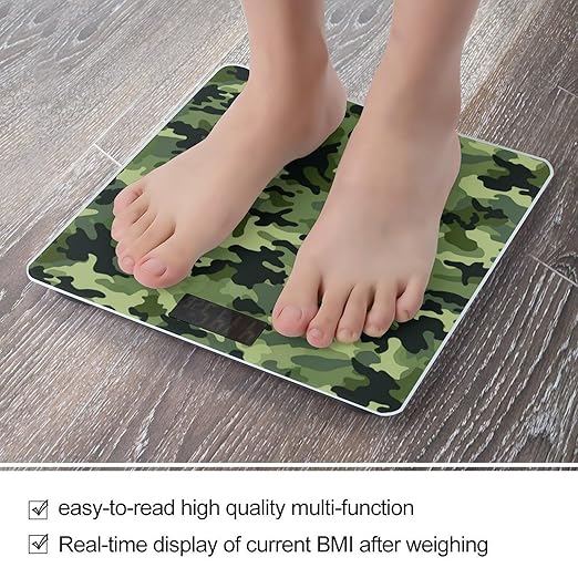 Camo Green Scale for Body Weight Safe Rounded Corners Tempered Glass Digital Bathroom Scale LED Display 400lb Capacity Weight Scales with High Precision Sensors