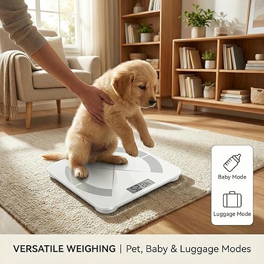 Smart Body Scale - Bluetooth Bathroom Scale with 18 Body Metrics &amp Trend Tracking Thickened I-Beam Design Large Tempered Glass 400 lbs Capacity (White)