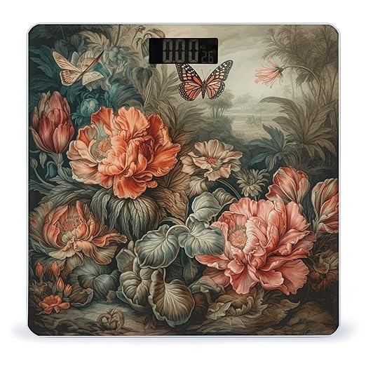 Flowering Plant Scale for Body Weight Accurate Digital Bathroom Scale Toughened Glass High Precision Scales Smart Weight Scales with Large LCD Backlight Display Weighing Machine