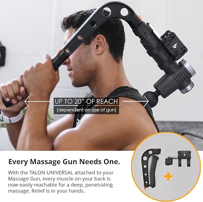 Brazyn (Talon Universal 2.0 Massage Gun Holder + Massage Cane. Extension Arm with Mount for Your Percussion Massager. Includes Hook Attachment for deep Tissue Back Massage. Works with Most Guns.