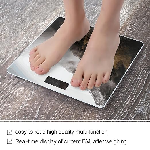 Landscape of Trees and Mountain Surrounded by Fog Smart Scale for Body Weight Accurate Bathroom Scale with LED Display Digital Weight Scales Weighing Machine High Precision Scales for Bath Home