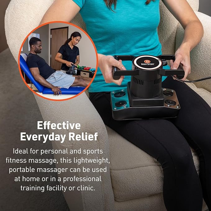 Body Sport Therapeutic Variable Speed Professional Vibrating Massager for Pain &amp Aching Muscle Relief – High-Powered Effective Chiropractic Myofascial Release Tool &amp Trigger Point Therapy