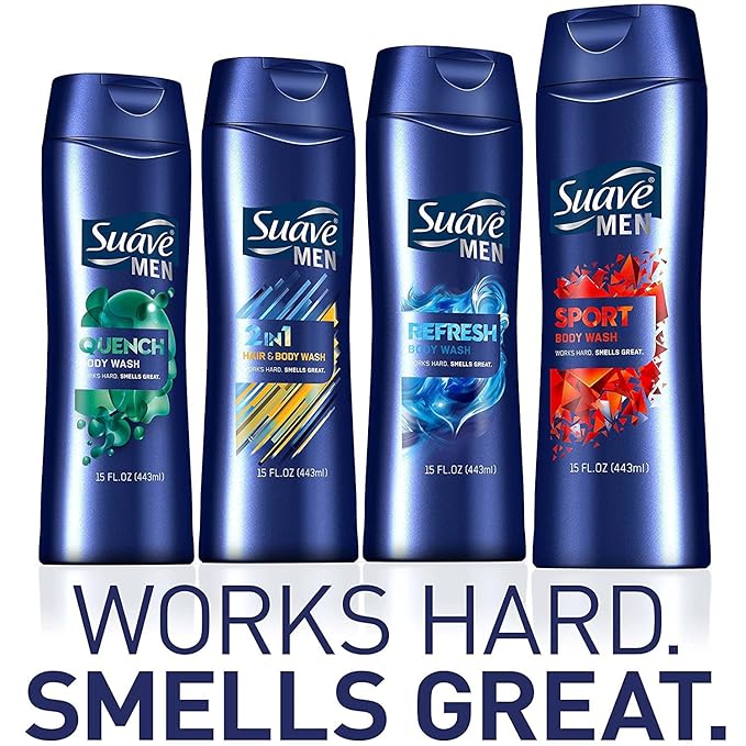 Suave Men Body Wash Refreshing 12 Fl Oz (Pack of 6)