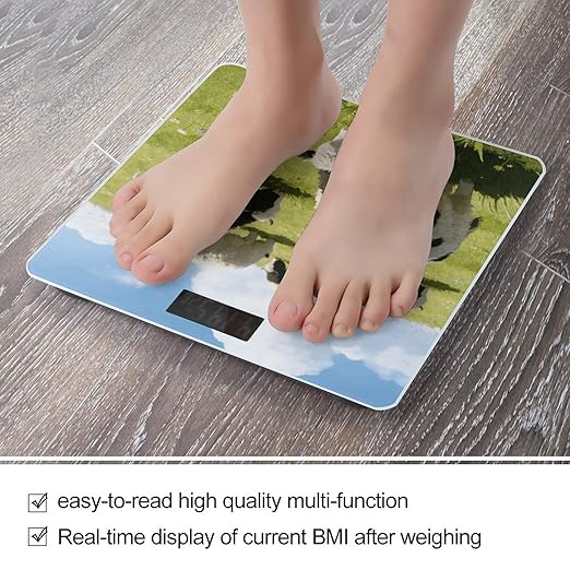 Cute Cows Watercolor Weight ScaleClear LED Display Bathroom Digital Weighing ScaleTempered Glass Digital Bathroom Scale for Body Weight Capacity Up to 400 Lbs