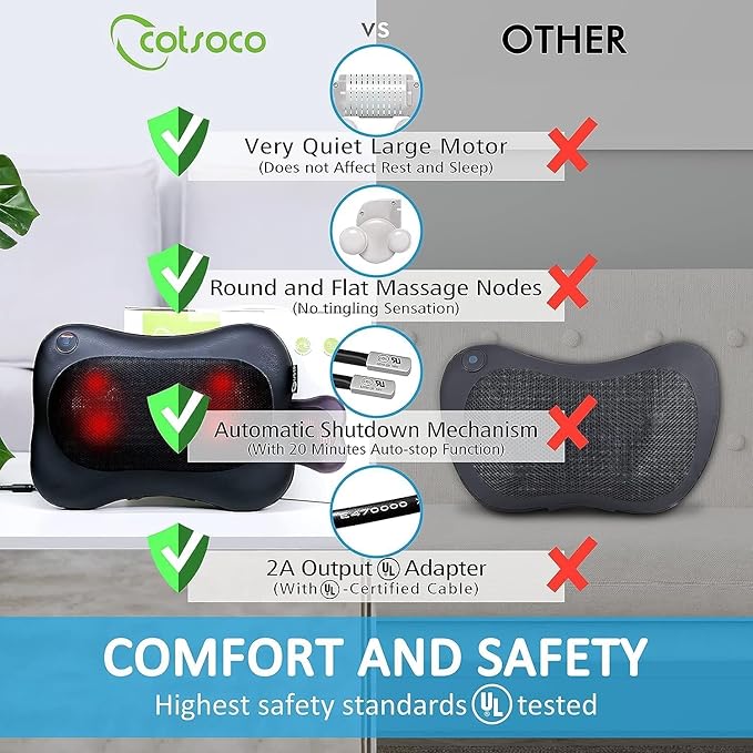 Scozza Shiatsu Neck and Back Massager with Heat Deep Tissue Electric Massage Pillow for Pain Relief Ideal for Shoulders Back Legs and Feet Perfect for Home Car Office and Gifts B