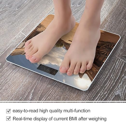 Old Wild West Cowboy Town Scale for Body Weight Highly Accurate Digital Bathroom Scale Sturdy Tempered Glass Weighing Scales with LCD Display Fashion Body Fat Smart Scales 400lb