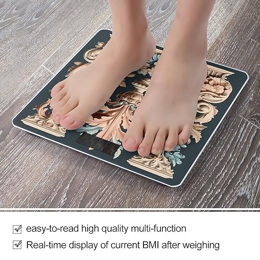 Vintage Floral Engraving Scale for Body Weight Precision Bathroom Weighing Scales with Back Lit LCD Display Sturdy Tempered Glass Body Weight Scales Digital Bathroom Scale 400lb