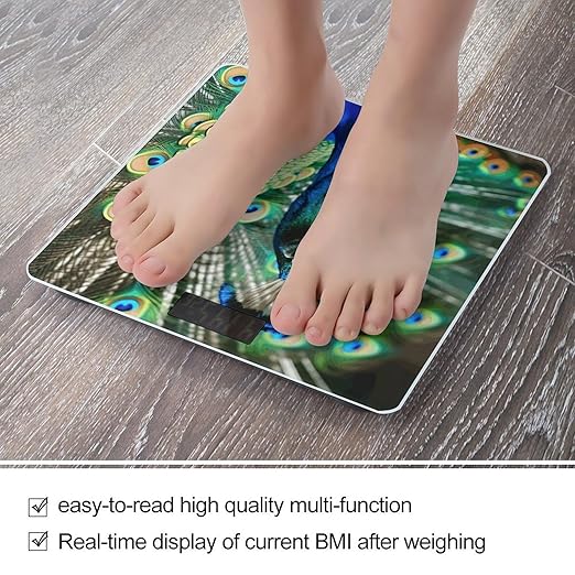 Beautiful Peacock Digital Bathroom Scale Fashion Unique Weight Scale BMI Anti-Slip Precision Weighing Scales Suitable for Home Bedrooms Use and Gift
