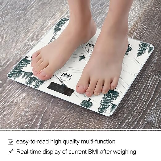 Ski Lift with Fir Tree Scale with LCD Easy-to-Read Anti-Slip Weight Digital Bathroom Scale Precision Weighing Scales Sturdy Tempered Glass Body Weight Scales for Daily Use