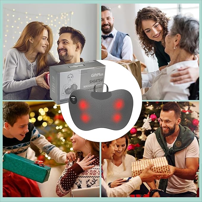 Back and Neck Massager with Heat -Deep Tissue Neck Massager with Heat and Shiatsu Kneading for Shoulder Leg Foot Body Pain Relief - Electric Kneading 3D Massage Pillow Gifts for Men Women Christmas