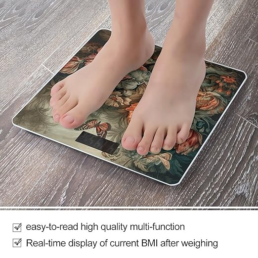 Flowering Plant Scale for Body Weight Accurate Digital Bathroom Scale Toughened Glass High Precision Scales Smart Weight Scales with Large LCD Backlight Display Weighing Machine