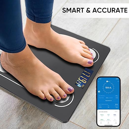 Digital Simple Scale with Led Display Practical Body Fat Scale Bathroom Scale with Smartphone App (Black)