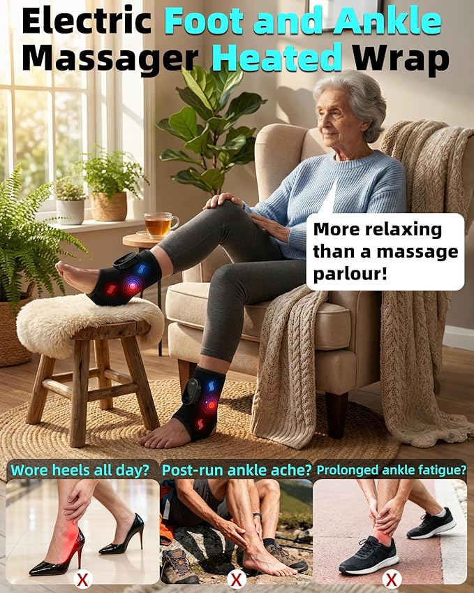 2in1 Foot and Ankle Massager with Heat and Vibration. Foot Renew. Cordless Ankle Massager for Circulation and Pain Relief Suitable for Neuropathy and Muscle Fatigue. Gifts for Dad Mom Men Women（1pc）