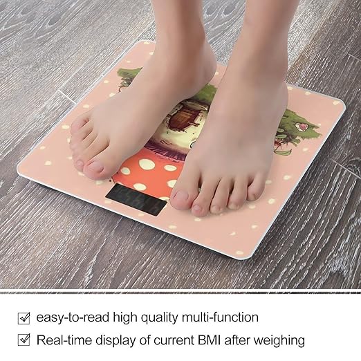 Cute Mushroom House Bathroom Scale for Body Weight Bathroom Weighing Scale with Backlit LCD Display Highly Accurate Measures Weight Up to 180kg