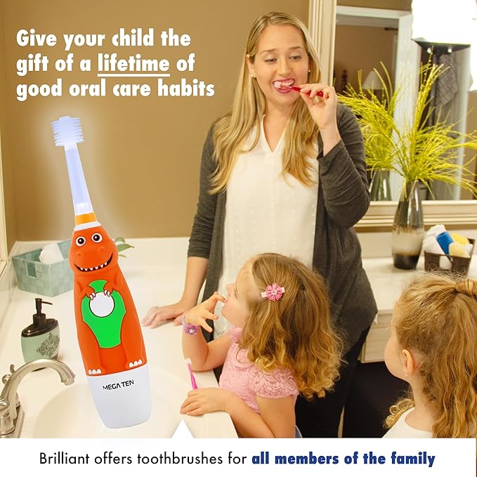 Brilliant Oral Care Kids Sonic Toothbrush Soft Replacement Heads for Children Ages 5+ Orange 2 Pack