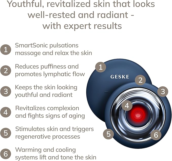 GESKE SmartAppGuided™ Sonic Cool &amp Warm Face &amp Body Massager | 9 in 1 | Electric Massager | Face &amp Body | Battery-Free Cooling &amp Warming | Firms Relaxes &amp De-Puffs Skin | with Sma