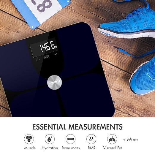Tenergy Vitalis Body Fat Scale High Precision BMI Scale Wireless Bluetooth Body Scale with Large Display Digital Weight Scale Max Weight 400 LBS Compatible w/iOS/Android
