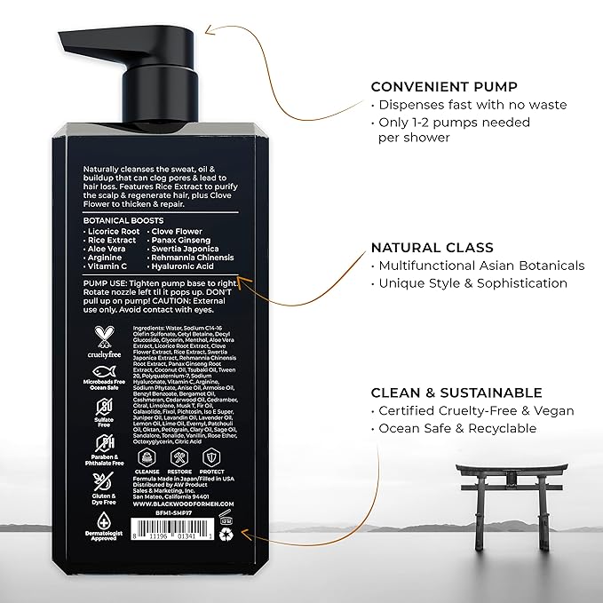 Blackwood For Men Active Man Daily Shampoo and Pure Moisture Body Wash - Sulfate Free Paraben Free &amp Cruelty Free (17 Oz)