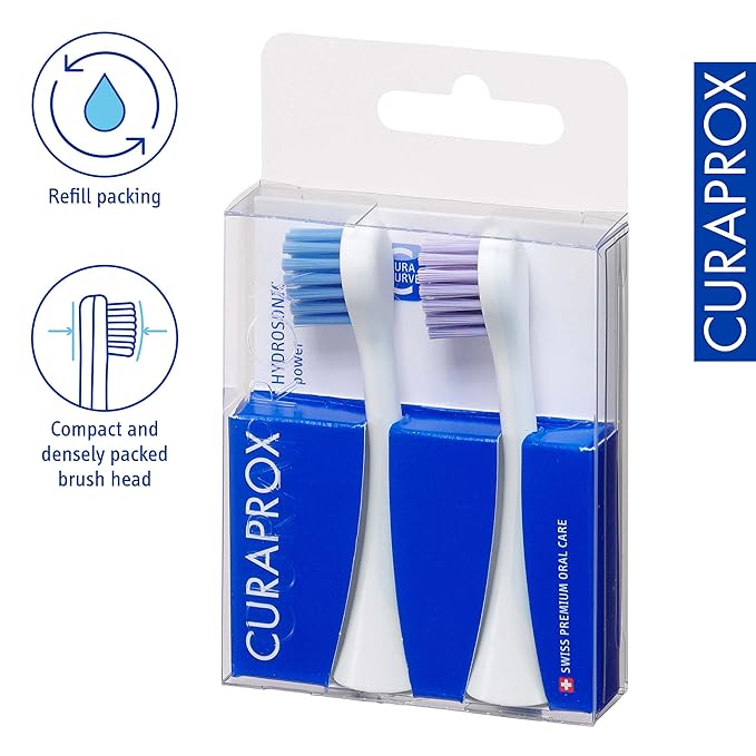 Curaprox Hydrosonic Brush Heads Power Duo – for Healthy Gums Braces &amp Implants | Gentle Yet Powerful Sonic Cleaning | 2-Pack | Compatible with All Curaprox Sonic Models | Swiss Made