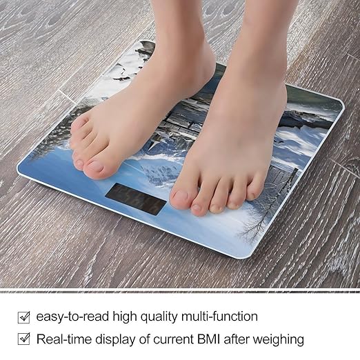 Winter Landscape in The Bavarian Alps Digital Bathroom Scale for Body Weight Weighing Scale with Backlit LCD Display High Precision Measurements &amp Measures Weight Up to 180kg
