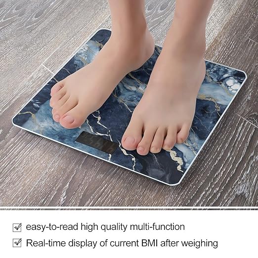 Marble Navy Blue Mixed Digital Bathroom Scale for Body Weight Weighing Scale with Backlit LCD Display High Precision Measurements &amp Measures Weight Up to 180kg