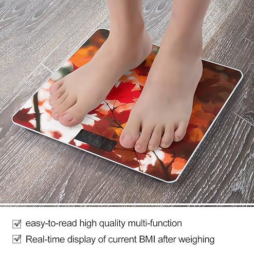 Autumn Fall Red Maple Leaves Weight Scale Digital Electronic Scales Bathroom Scale Larg LCD Backlight Display High Precisio MeasurementsTempered Glass