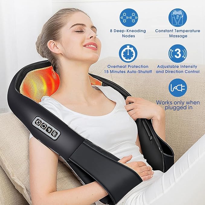 AERLANG Shiatsu Back and Neck Massager Back Massager Deep Tissue Kneading Neck and Shoulder Massage with Heat Electric Massage Pillow Fathers Day Gift Ideas from Daughter Son(NOT Cordless)