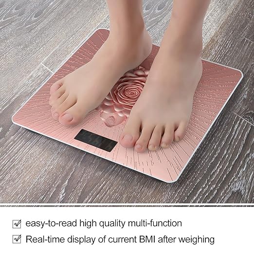 Rose Gold Pink Weight Scale Large Bathroom Scales Digital Weight with Bright LED Display Non Slip Automatic Weighing Scale Fashion Weighing Machine for Body