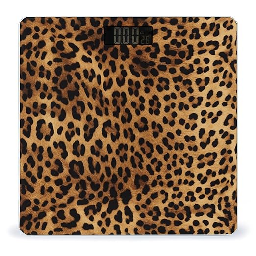 Leopard Skin Bathroom Scale Automatic Power On/Off Body Scales LCD Backlight Display Square Digital Scale Rounded Corners Bathroom Scales for Home Bedrooms