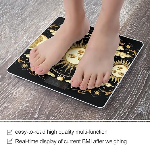 Smart Scale for Body Weight Automatic Switch Digital Bathroom Weighing Scale Sun Crescent Moon Stars Astrology Tarot Cards