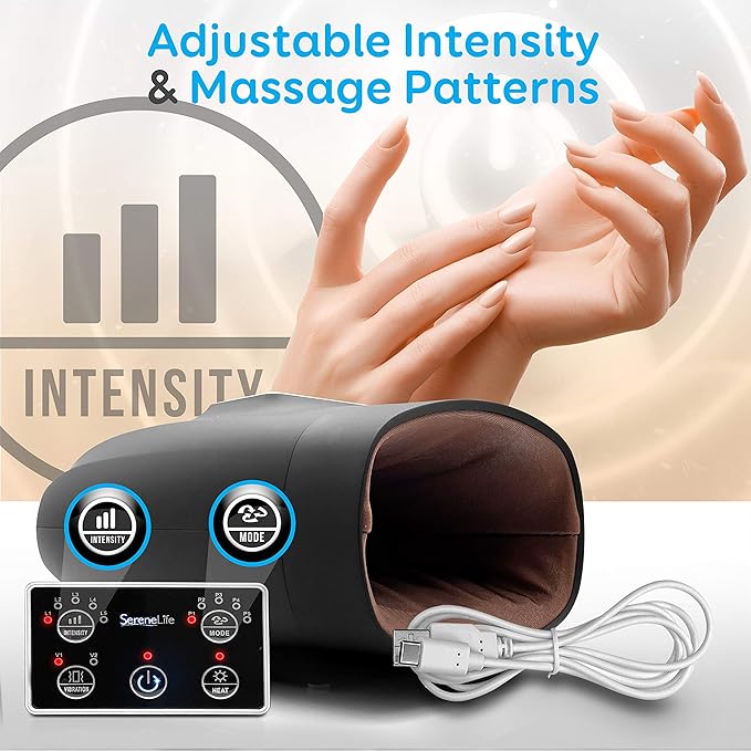SereneLife Electric Compression Hand Massager - Electric Acupressure Palm Hand Massager w/ Air Pressure Heat Compress for Arthritis Carpal Tunnel Hand Pain Relief Finger Numbness - SLHNDMSG85