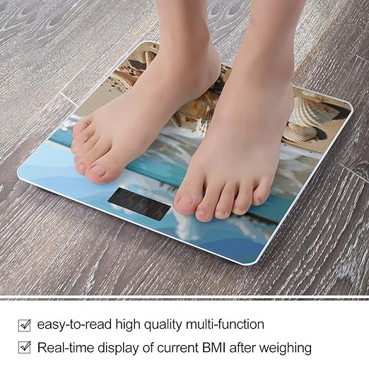 Seashells Starfish on Beach Scale for Body Weight Sturdy Tempered Glass Weighing Scales with LCD Display Accurate Digital Bathroom Scale Convenient Body Fat Smart Scales 400lb