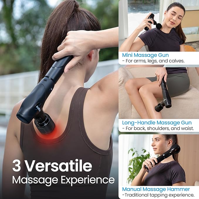 NAPRE 3-in-1 Mini Massage Gun with Heat and ColdDeep Tissue Back Massage with Detachable Handle for Neck/Body Pain ReliefPortable Handheld Percussion Muscle MassagerSmall &amp Quiet5 Headswith C
