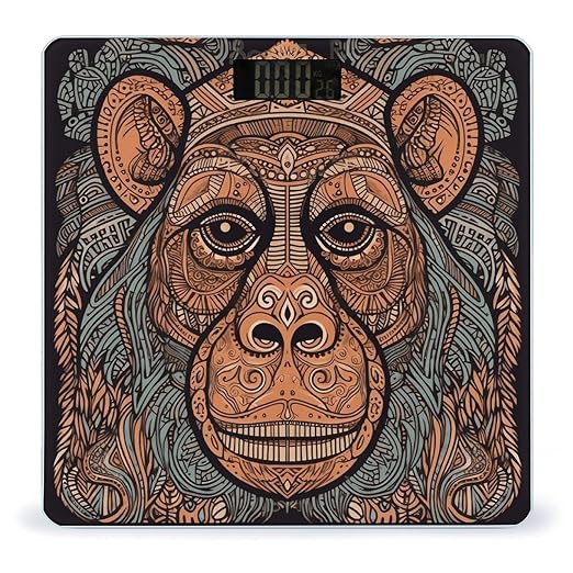 Orangutan Tribal Pattern Scale for Body Weight Accurate Digital Bathroom Scale Toughened Glass High Precision Scales Smart Weight Scales with Large LCD Backlight Display Weighing Machine