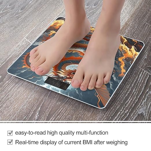 Fire Chinese Dragon Digital Bathroom Scale for Body Weight Weighing Scale with Backlit LCD Display High Precision Measurements &amp Measures Weight Up to 180kg