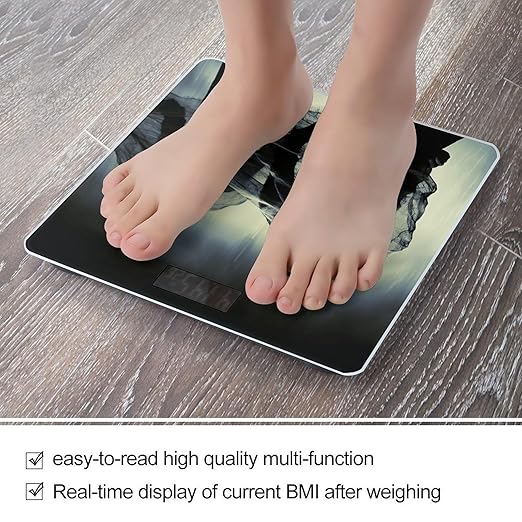 Man Under Black Cloth Scale for Body Weight Anti-Slip Tempered Glass Digital Bathroom Scales Clear LCD Display Weighing Scale Safe Rounded Corners Smart Scales