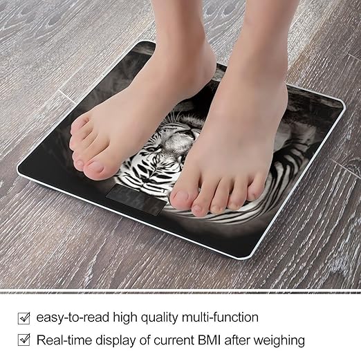 Black and White Tiger Scale for Body Weight Safe Rounded Corners Tempered Glass Digital Bathroom Scale LED Display 400lb Capacity Weight Scales with High Precision Sensors