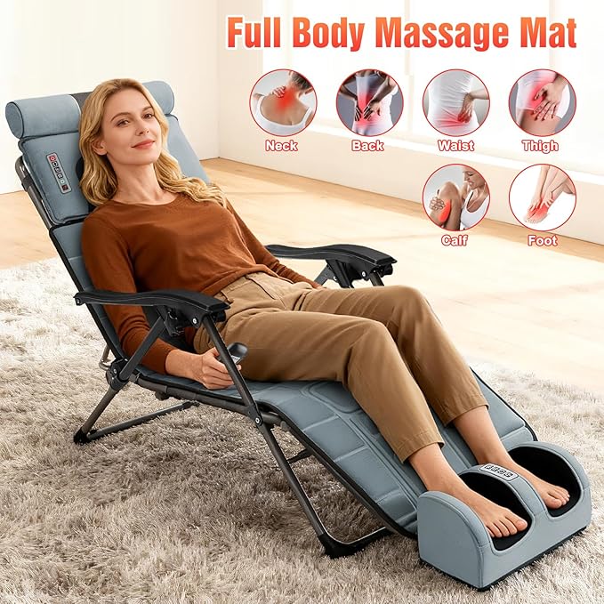 Full Body Massage Mat with Heat 12 Vibration Nodes Massage Chair Pad with 3 Heating Levels Multifunctional Full Body Flannel Seat Back Massager with Head Neck Foot Massage Pillow for Home Office