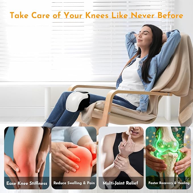 brenzo 2026 NEW 3-in-1 Cordless Knee Massager with Heat Red Light Therapy &amp 3 Vibration Modes 3 Heating Levels Heated Knee Pad for Pain Relief Gifts for All Ages