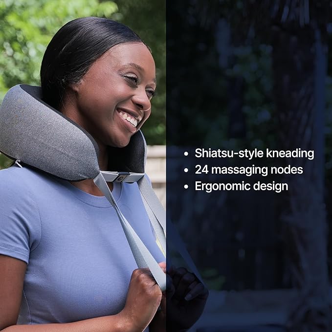 GhostBed Massaging Neck Pillow Shiatsu-Style Kneading Massager Comfortable Heated with Cover Wireless Portable Pillow Standard Size