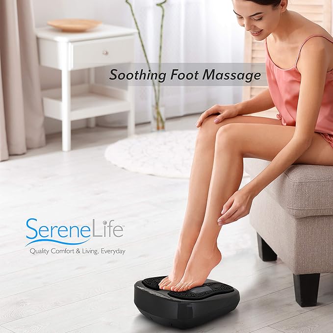 SereneLife Hurtle Shiatsu Foot Massager Machine - Chinese Reflexology Sitting Remote Control Option Simple Cleaning Pads 2 Functions Massage and Beating | Auto-Programs Adjustable Time &amp Settin