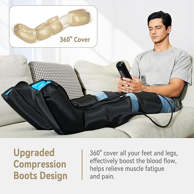 FIT KING Air Compression Leg and Foot Boots Massager for Circulation from Foot to Thigh to Relieve Pain Swelling Edema - Pressure Sensor &amp LCD Display &amp 3 Timer Optional