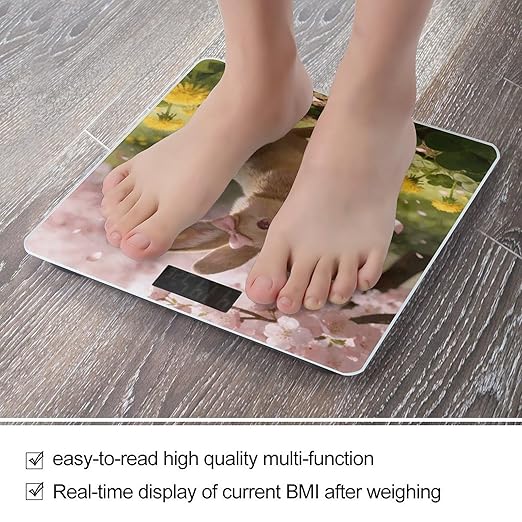 Cherry Blossoms Dance with The Spring Rabbit Smart Scale for Body Weight Digital Bathroom Scale Toughened Glass Weight Scale with Large LCD Backlight Display High Precision Scales Weighing Machine