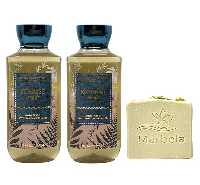 Bath &amp Body Works Sunrise Woods 2 Pack Body Wash Bundle with a Wild Jasmine Bar Soap