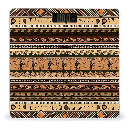Digital Bathroom Scale for Body Weight Scale with Bright LCD Display High Accuracy Step-On Technology Auto On/Off Bohemia Style Traditional African Pattern Digital Scales 400 Lbs /180kg